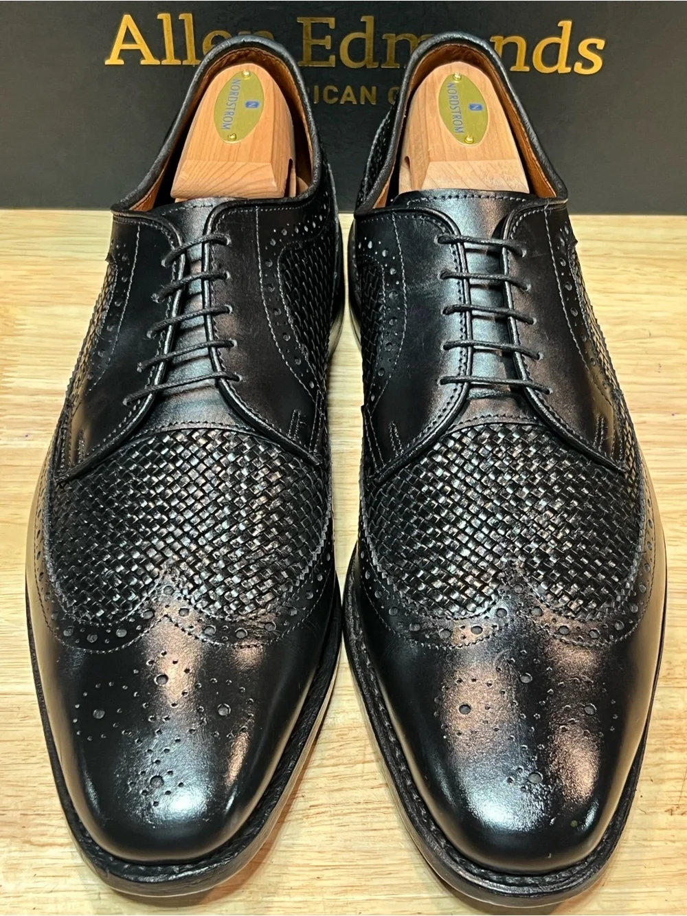 Allen Edmunds “Boca Raton” Men’s Black Woven Wingtip Derbies Sz 10.5D Md In 🇺🇸